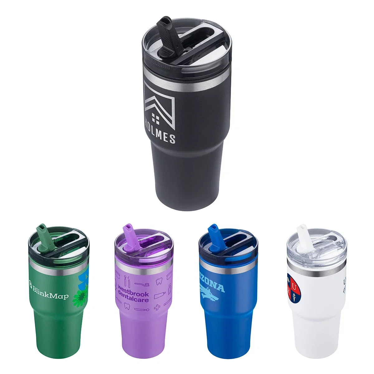 Custom Elgin 20 oz Travel Tumbler, front view of the branded tumbler with plastic liner