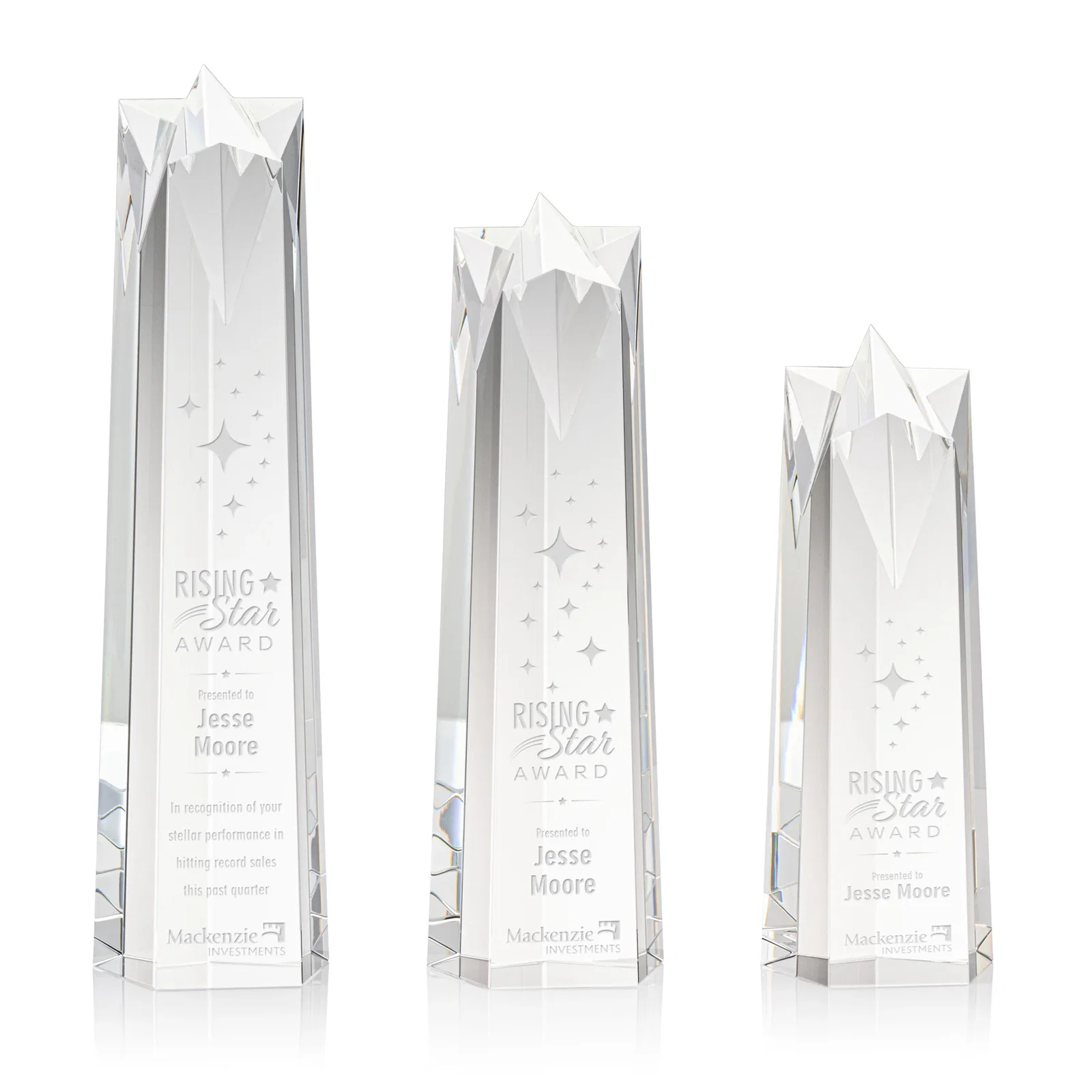 Custom Optical Crystal Obelisk Award With Flat Star-Shaped Top for employee recognition