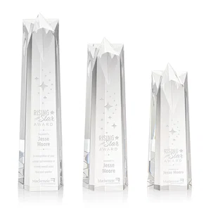 Optical Crystal Obelisk Award With Flat Star-Shaped Top