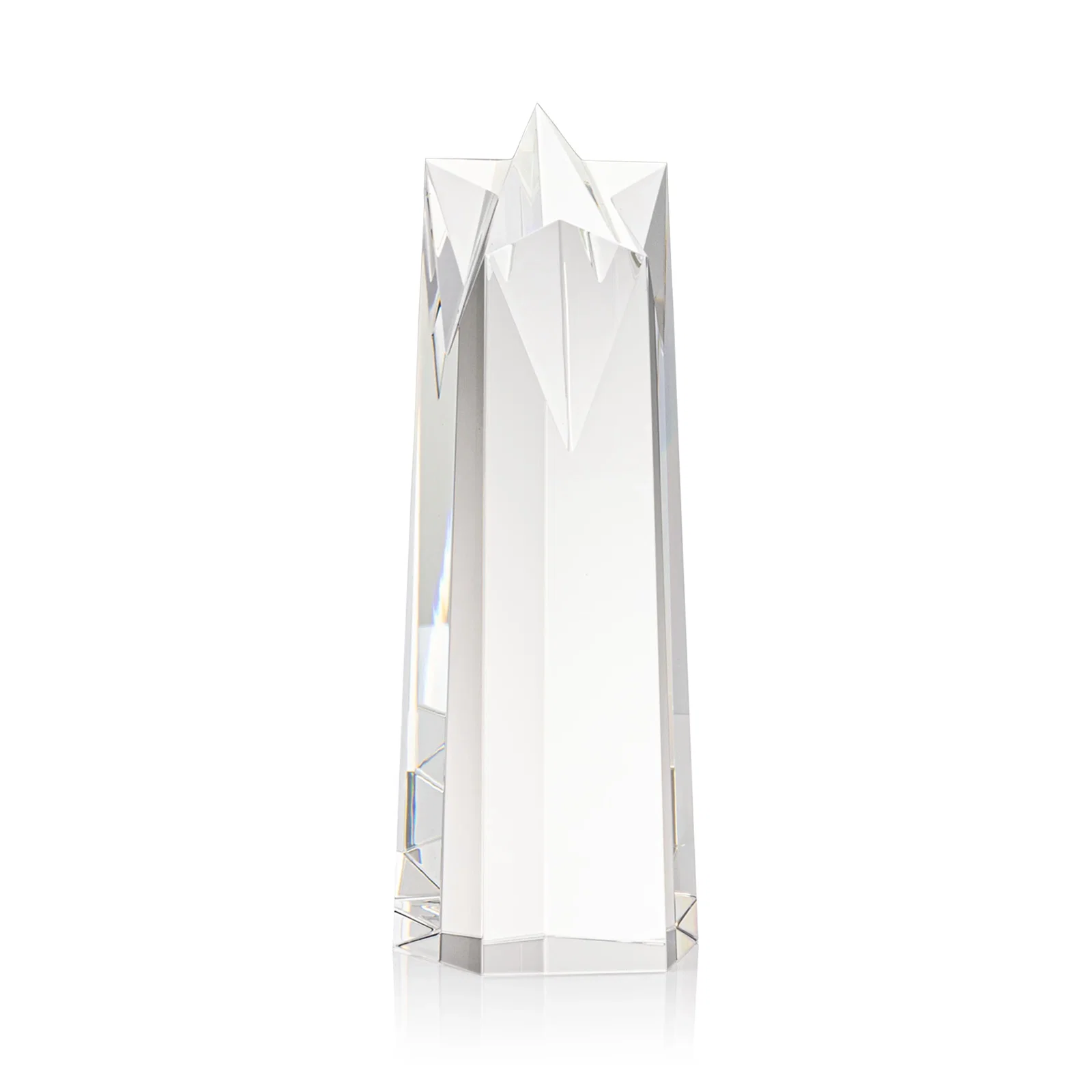 Custom Optical Crystal Obelisk Award With Flat Star-Shaped Top for volunteer appreciation