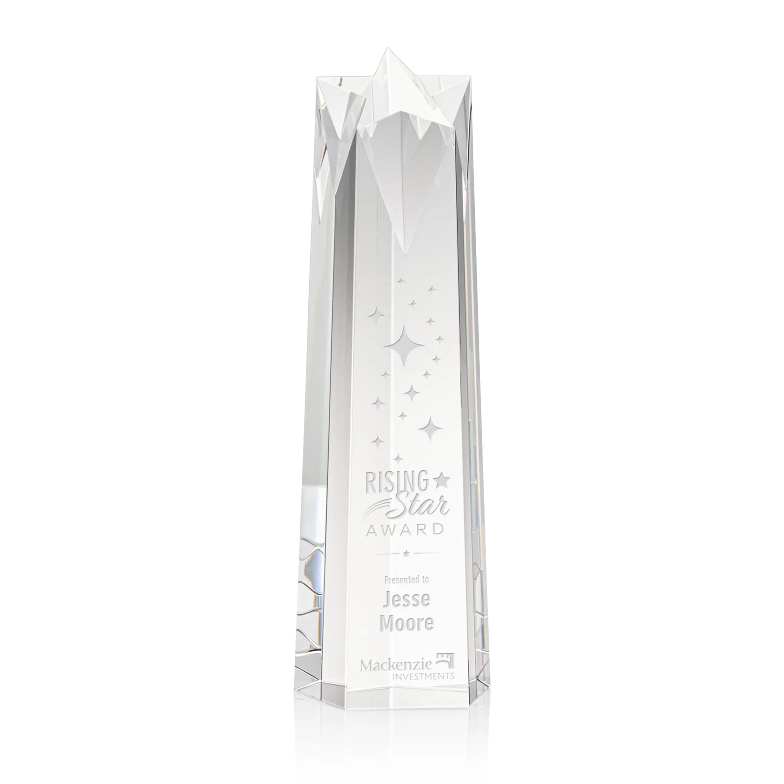 Custom Optical Crystal Obelisk Award With Flat Star-Shaped Top for service anniversary gifts