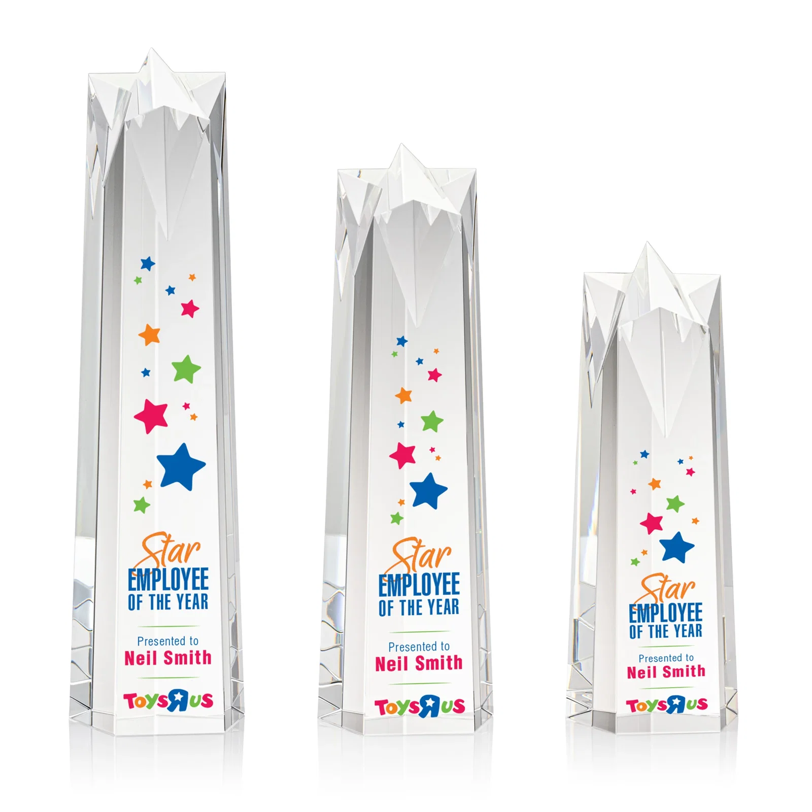 Custom Optical Crystal Obelisk Award With Flat Star-Shaped Top for team milestone celebrations