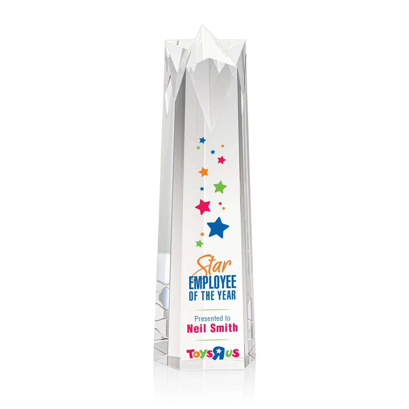 Custom Optical Crystal Obelisk Award With Flat Star-Shaped Top for graduation ceremonies