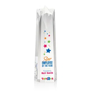 Optical Crystal Obelisk Award With Flat Star-Shaped Top