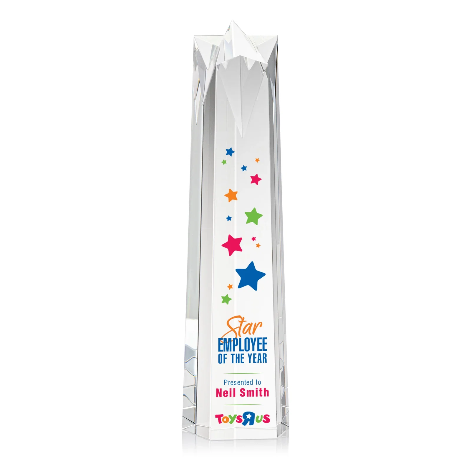 Custom Optical Crystal Obelisk Award With Flat Star-Shaped Top for safety achievement programs