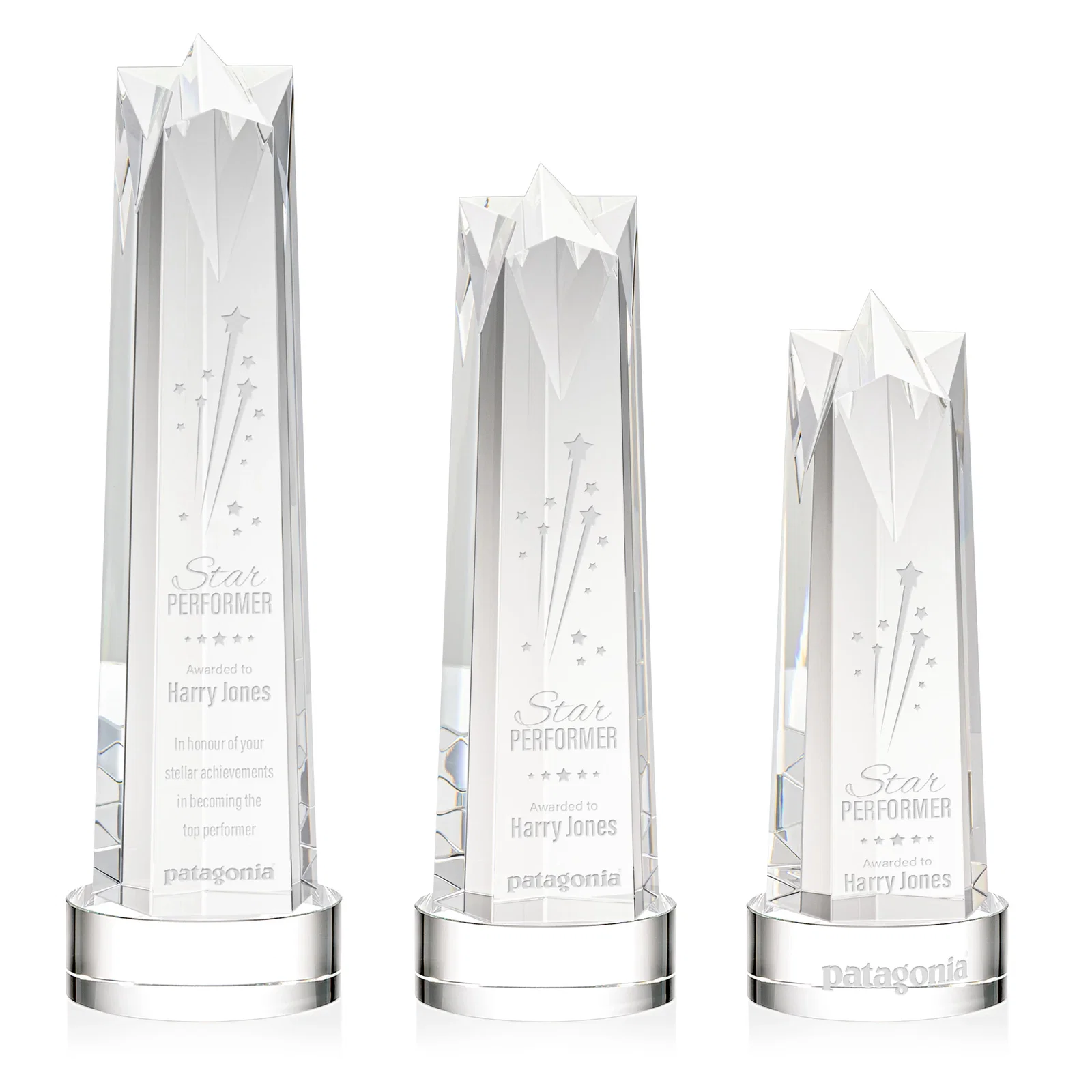 Custom Optical Crystal Obelisk Award with Flat Star Face for employee recognition