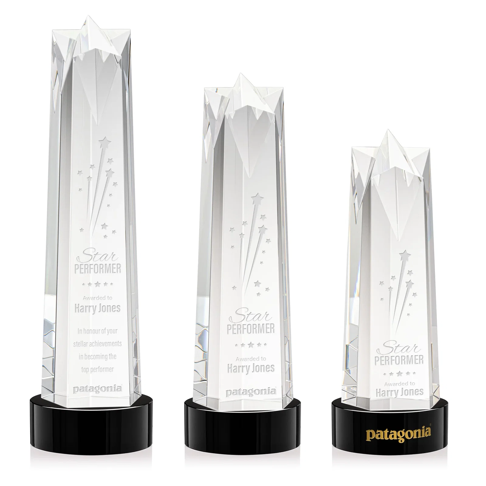 Custom Optical Crystal Obelisk Award with Flat Star Face for volunteer appreciation