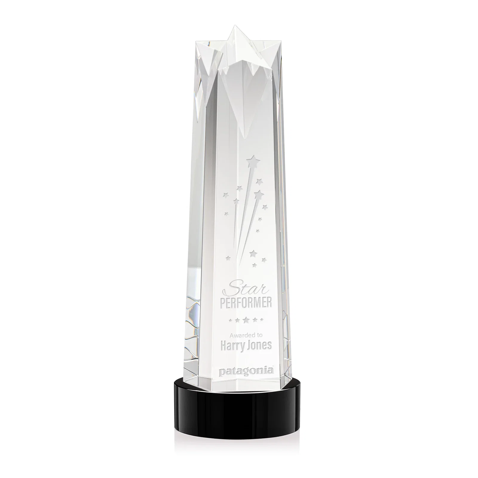Custom Optical Crystal Obelisk Award with Flat Star Face for company anniversary events