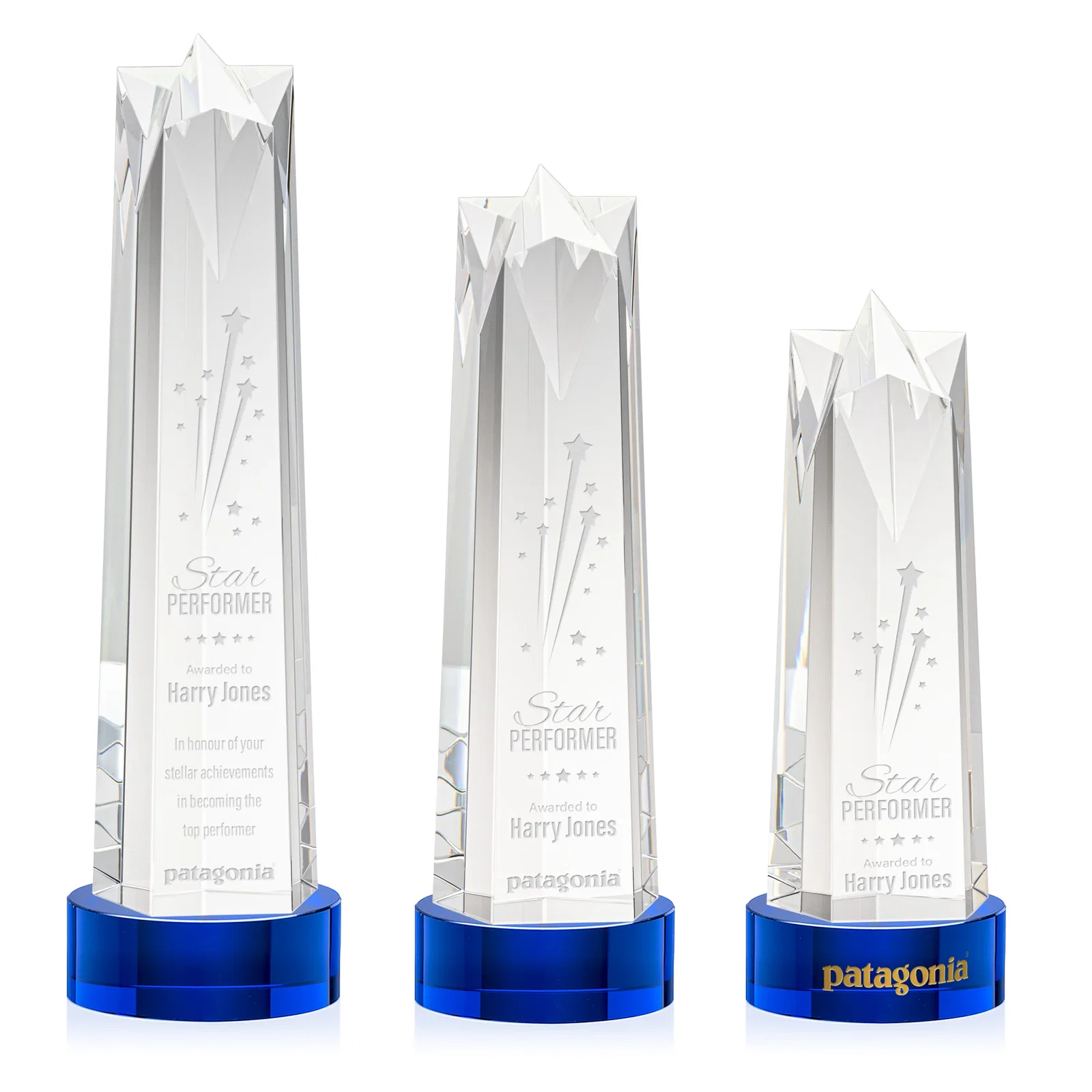 Personalized Optical Crystal Obelisk Award with Flat Star Face for corporate award ceremonies
