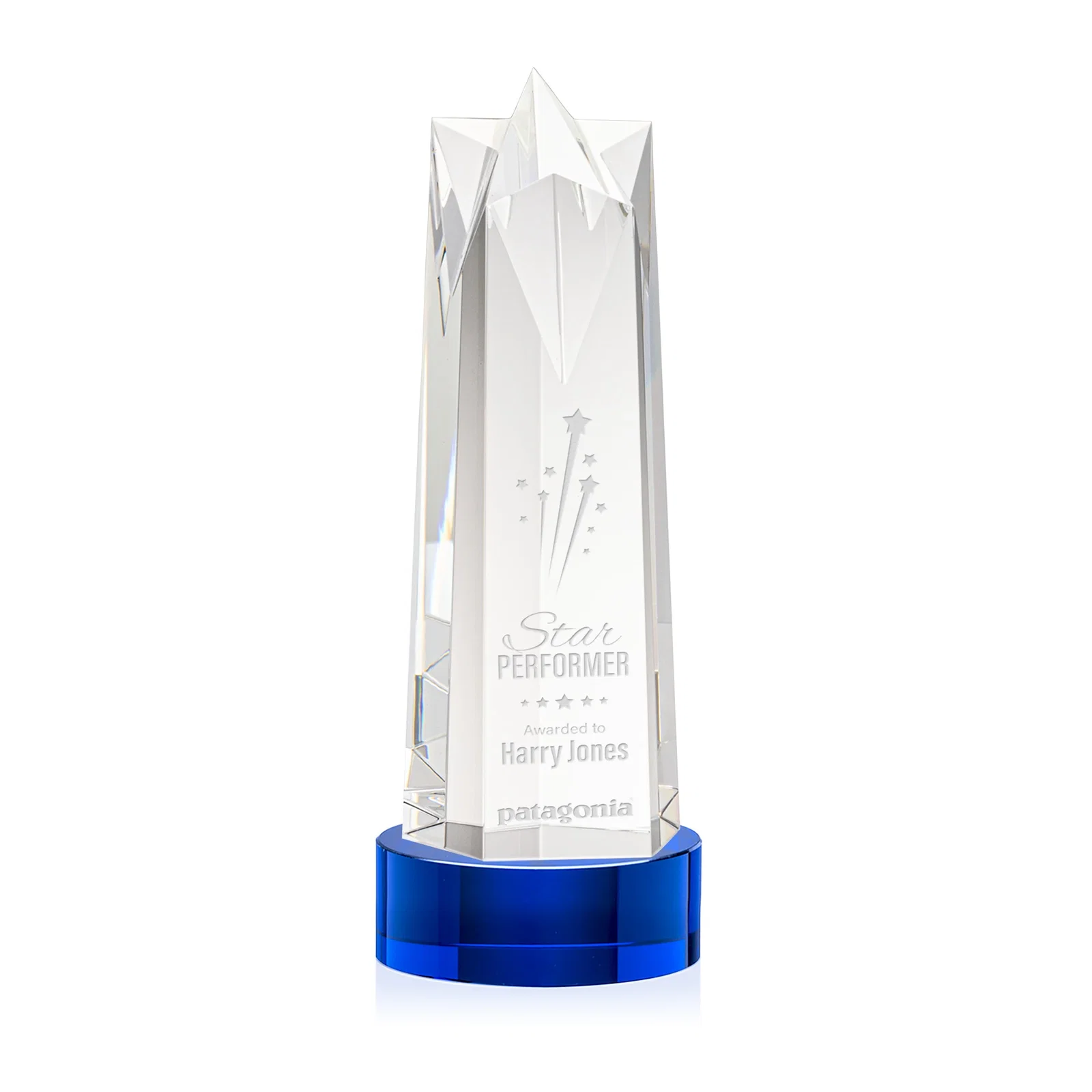 Personalized Optical Crystal Obelisk Award with Flat Star Face for service anniversary gifts