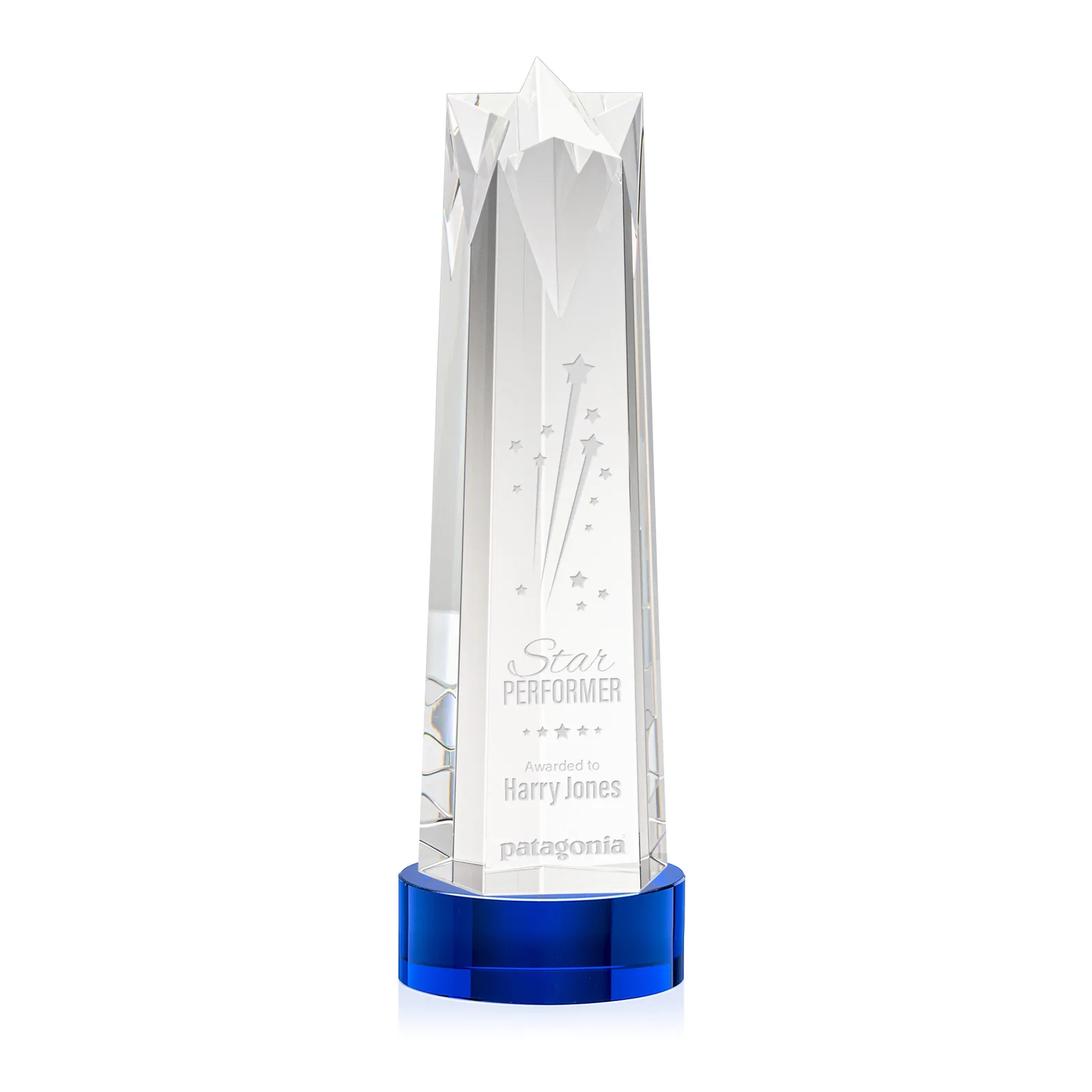 Personalized Optical Crystal Obelisk Award with Flat Star Face for sales achievement awards