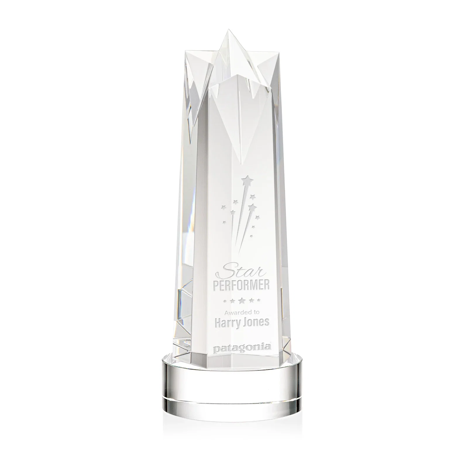 Custom Optical Crystal Obelisk Award with Flat Star Face for corporate award ceremonies