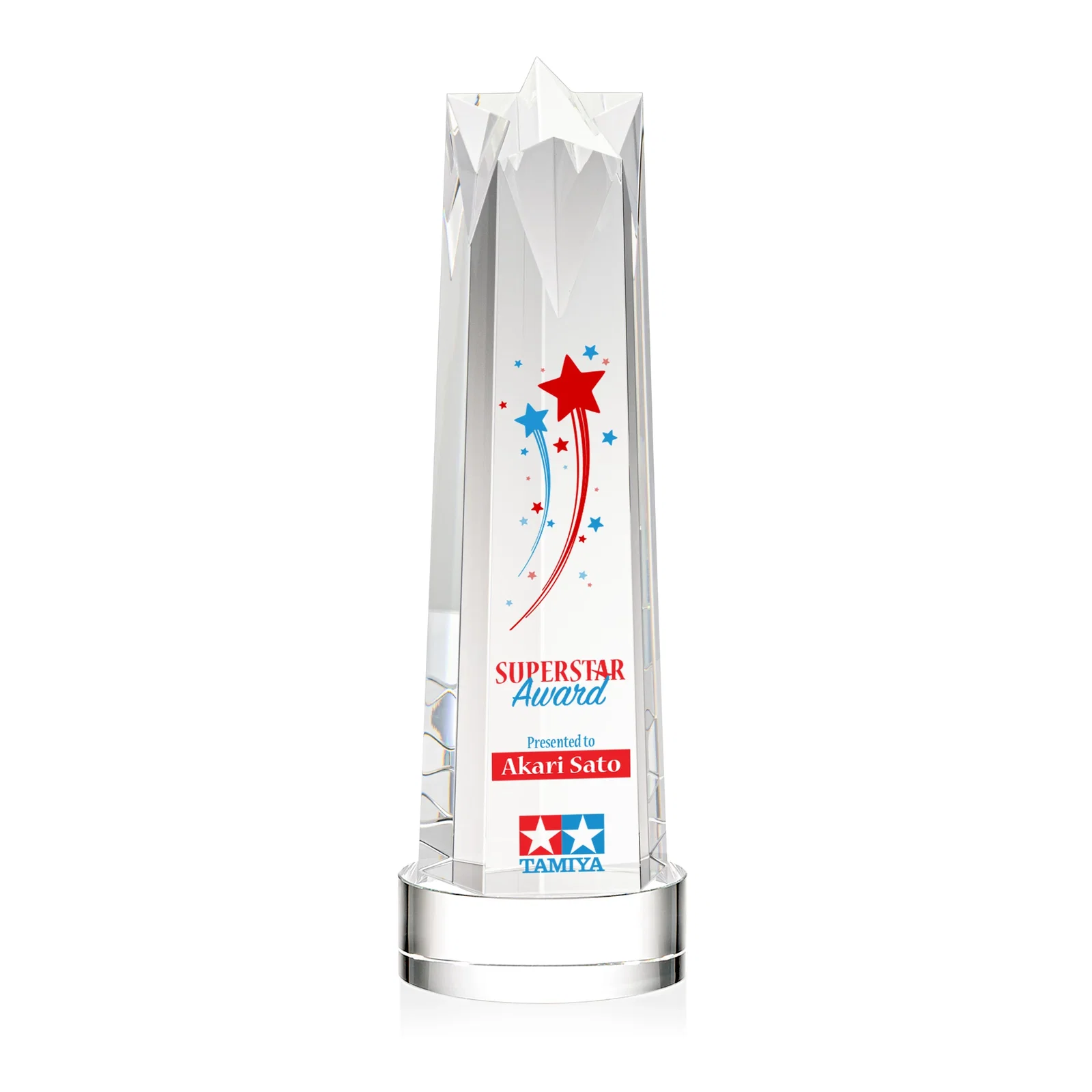 Personalized Optical Crystal Obelisk Award with Flat Star Face for graduation ceremonies