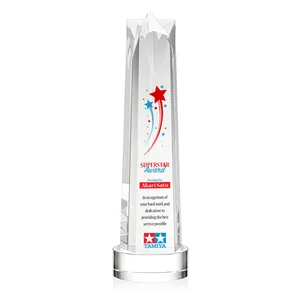 Optical Crystal Obelisk Award with Flat Star Face
