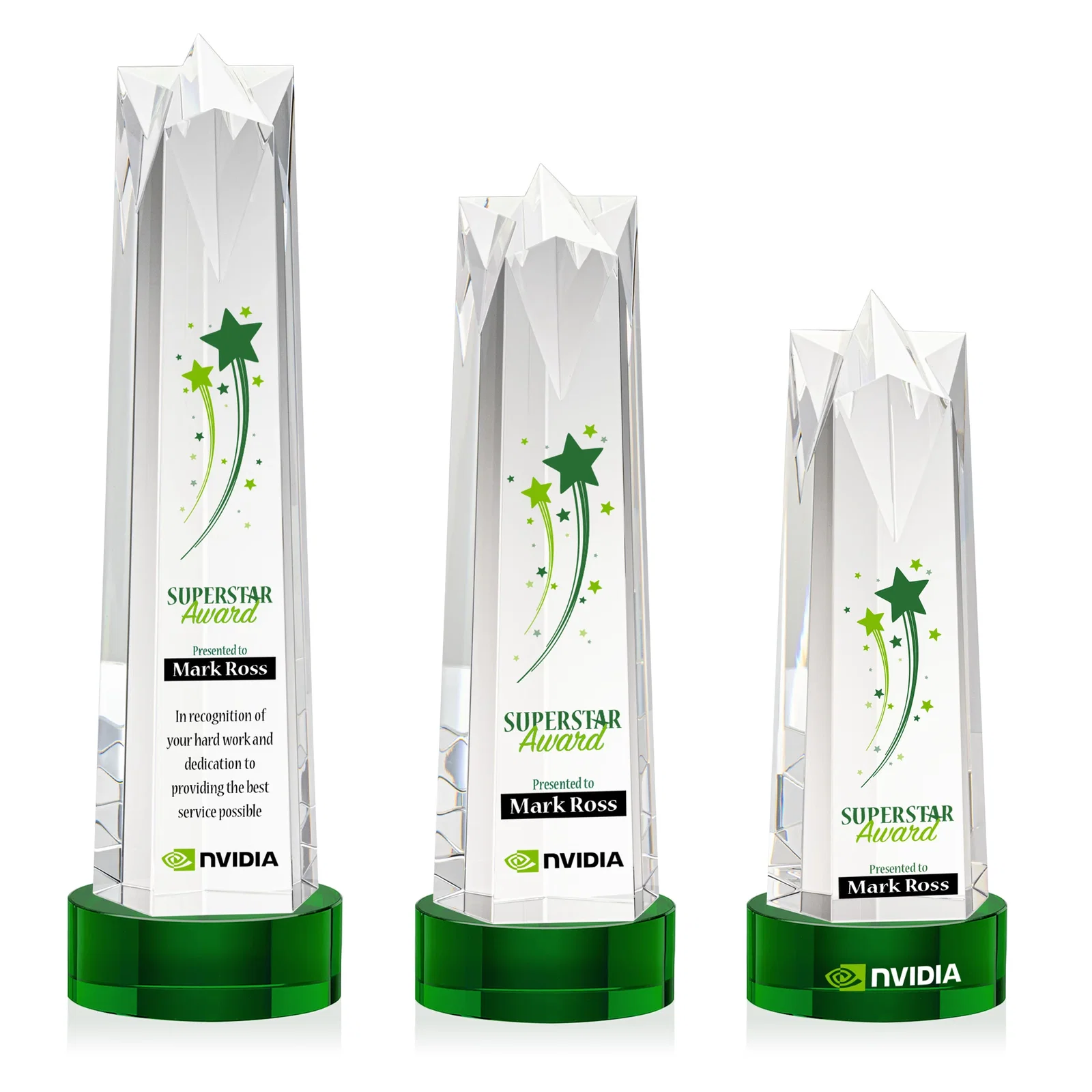 Personalized Optical Crystal Obelisk Award with Flat Star Face for volunteer appreciation