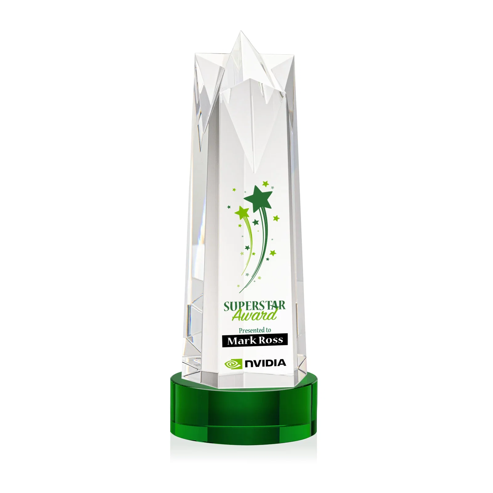 Personalized Optical Crystal Obelisk Award with Flat Star Face for dealer and partner awards