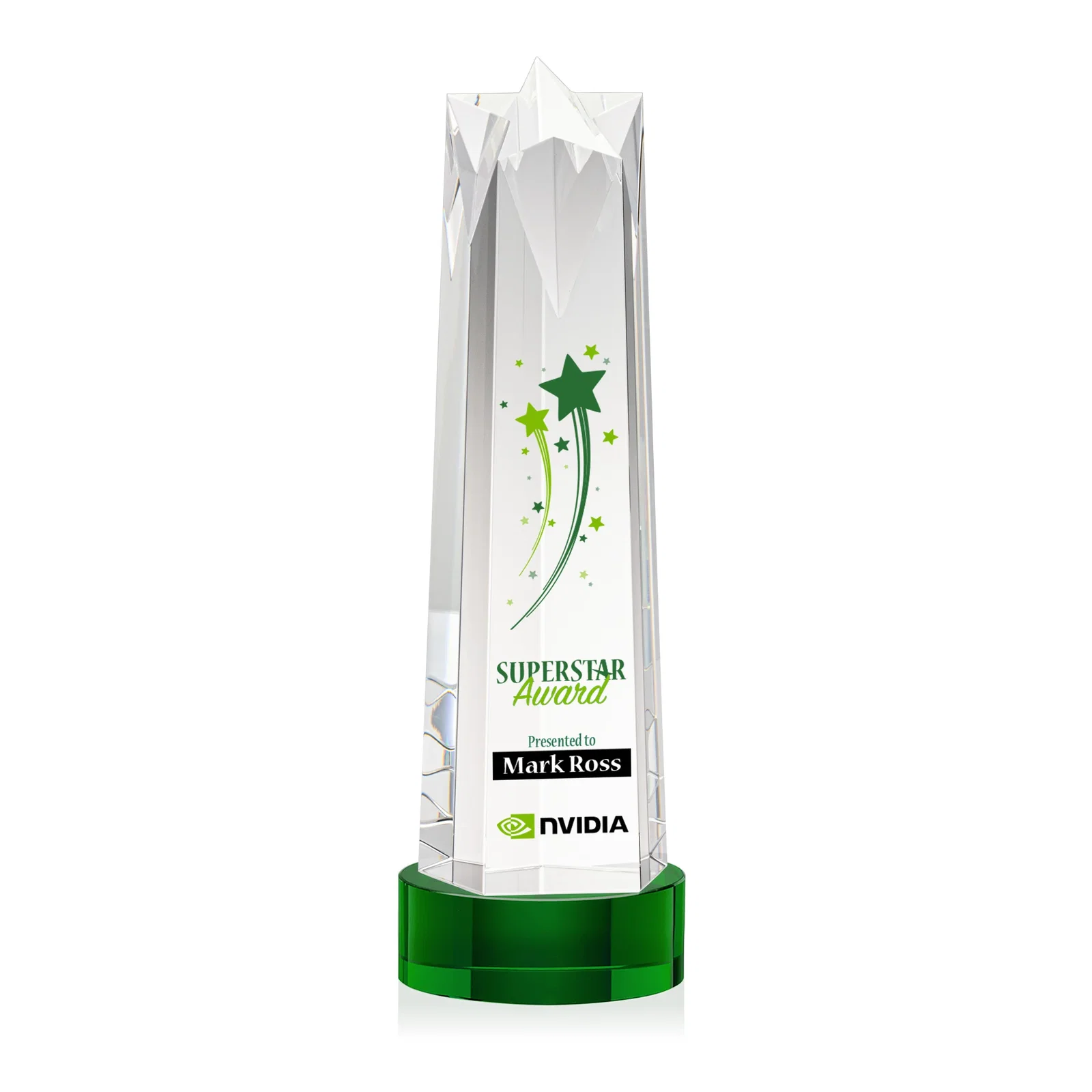Personalized Optical Crystal Obelisk Award with Flat Star Face for company anniversary events