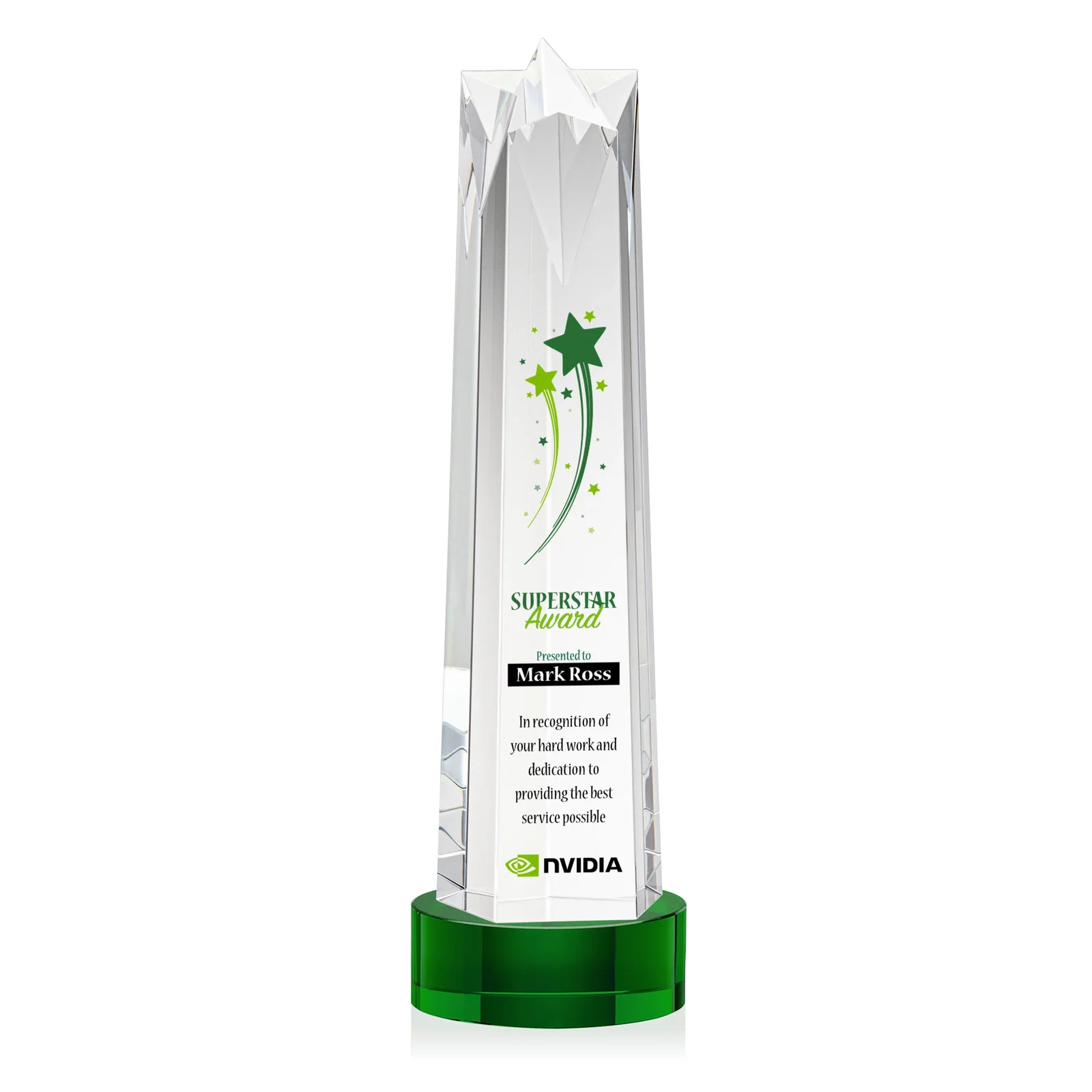 Promotional Optical Crystal Obelisk Award with Flat Star Face for employee recognition