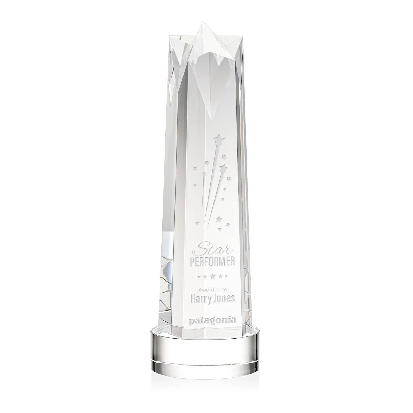 Custom Optical Crystal Obelisk Award with Flat Star Face for service anniversary gifts