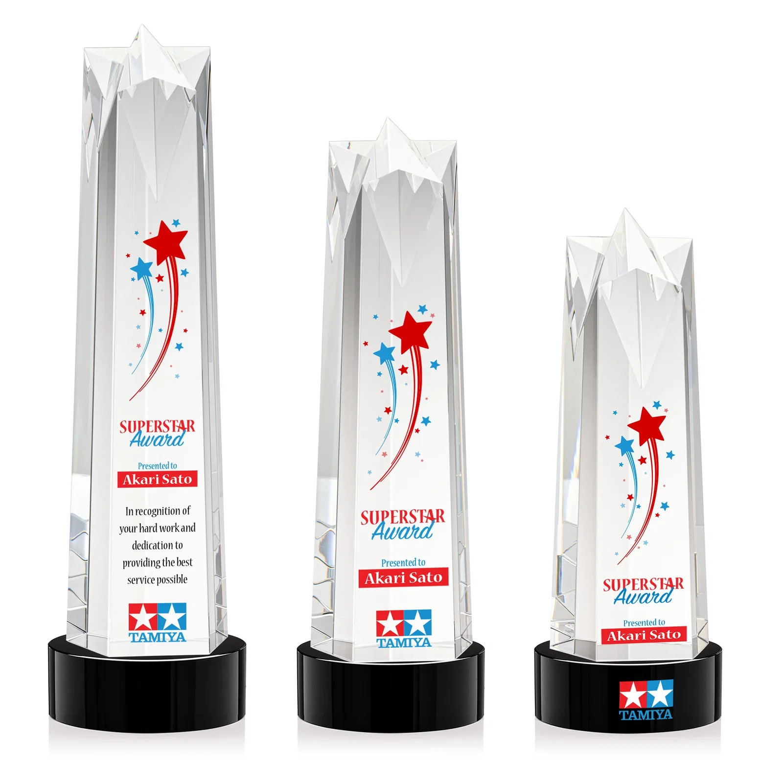 Promotional Optical Crystal Obelisk Award with Flat Star Face for corporate award ceremonies