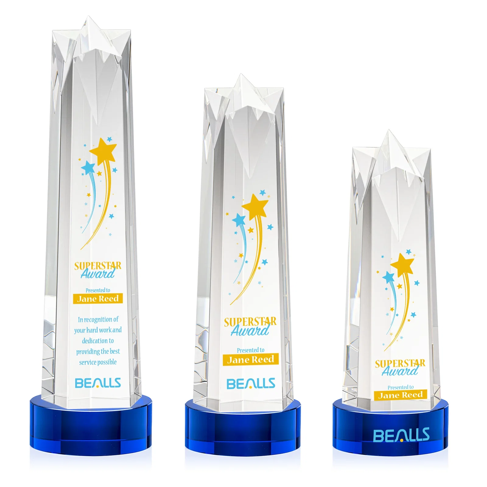 Promotional Optical Crystal Obelisk Award with Flat Star Face for team milestone celebrations