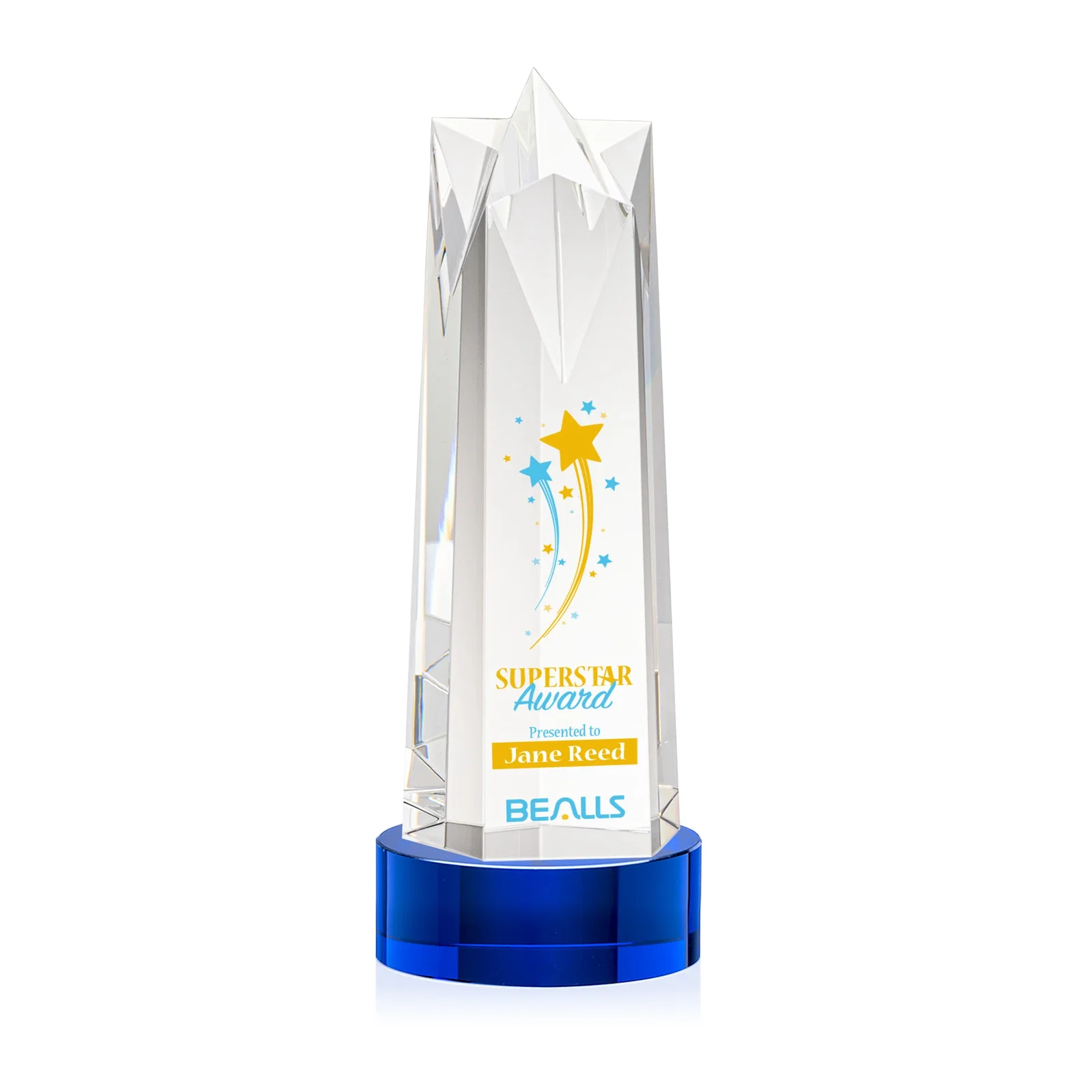 Promotional Optical Crystal Obelisk Award with Flat Star Face for donor appreciation