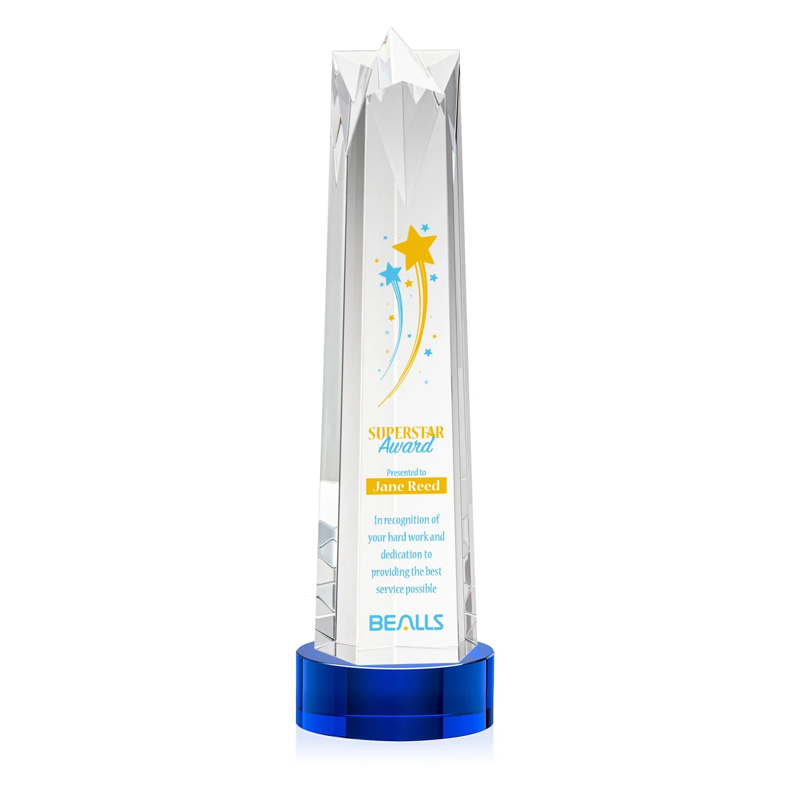 Promotional Optical Crystal Obelisk Award with Flat Star Face for safety achievement programs