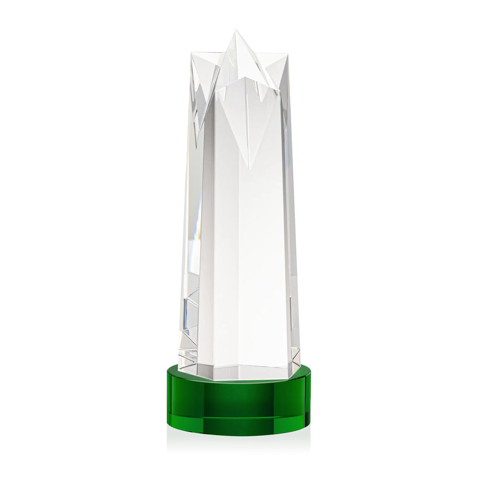 Branded Optical Crystal Obelisk Award with Flat Star Face for employee recognition