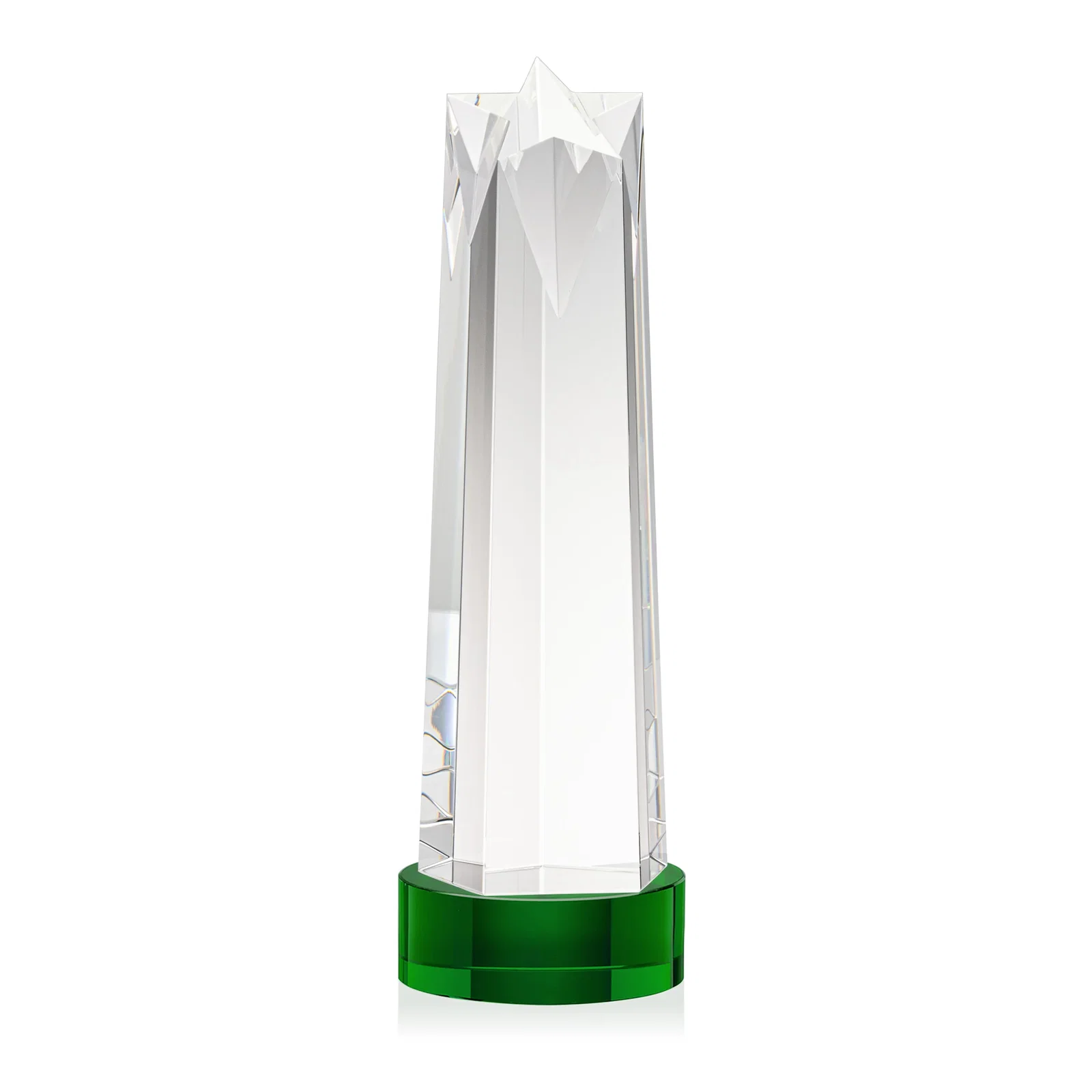 Branded Optical Crystal Obelisk Award with Flat Star Face for corporate award ceremonies