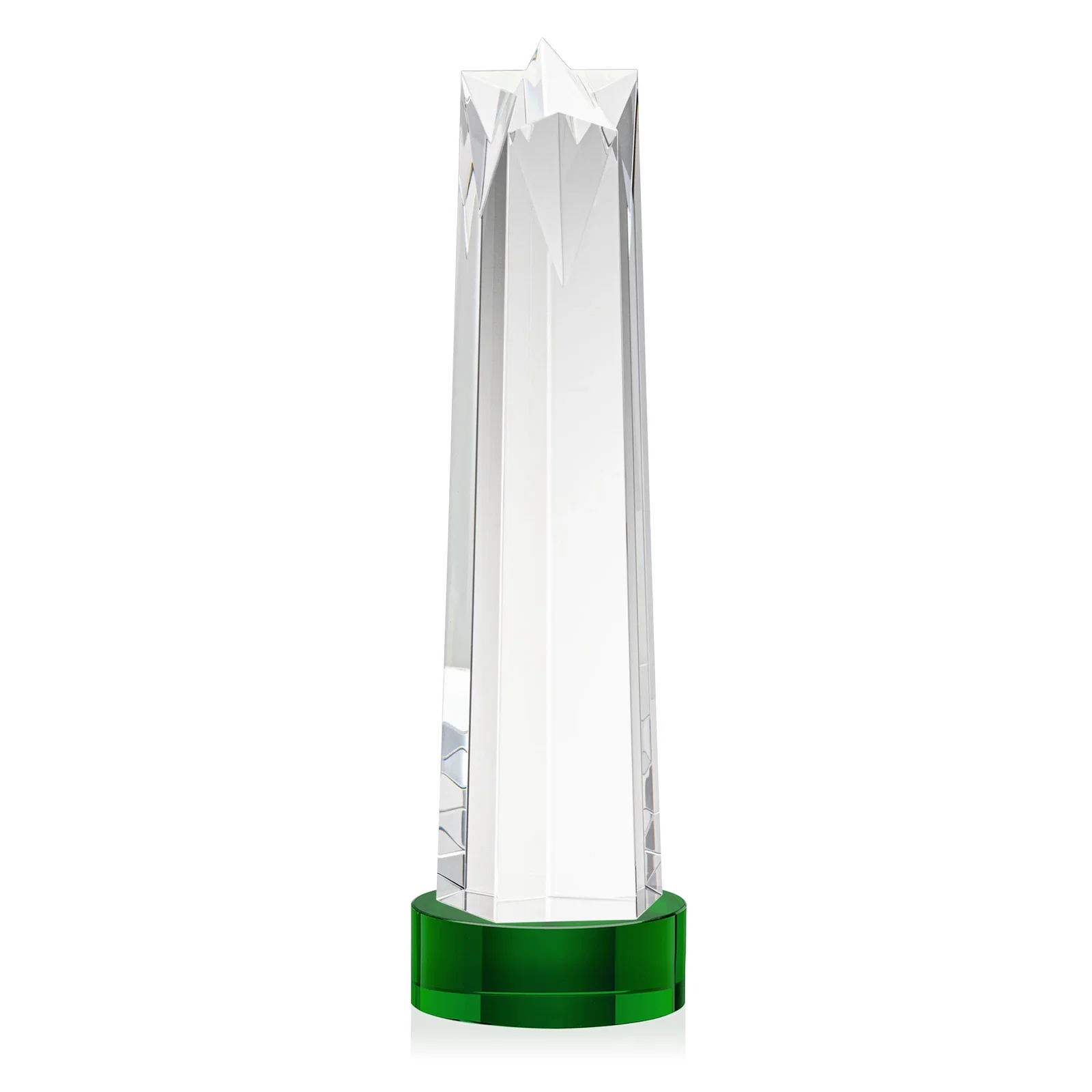Branded Optical Crystal Obelisk Award with Flat Star Face for service anniversary gifts