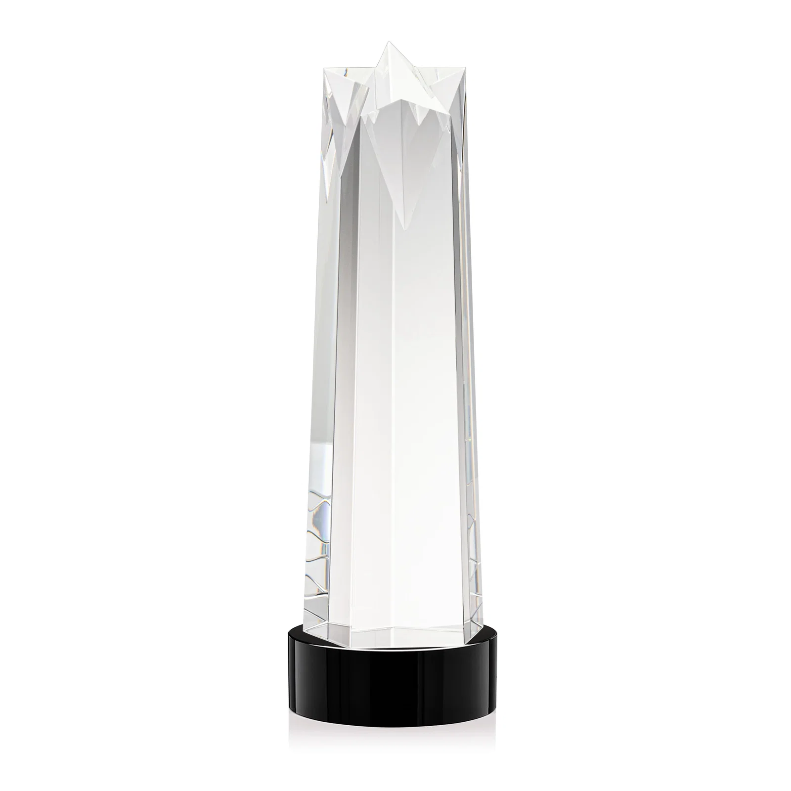 Branded Optical Crystal Obelisk Award with Flat Star Face for retirement presentations