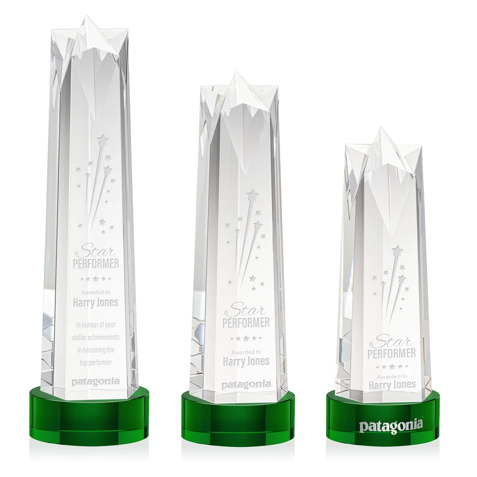 Custom Optical Crystal Obelisk Award with Flat Star Face for team milestone celebrations