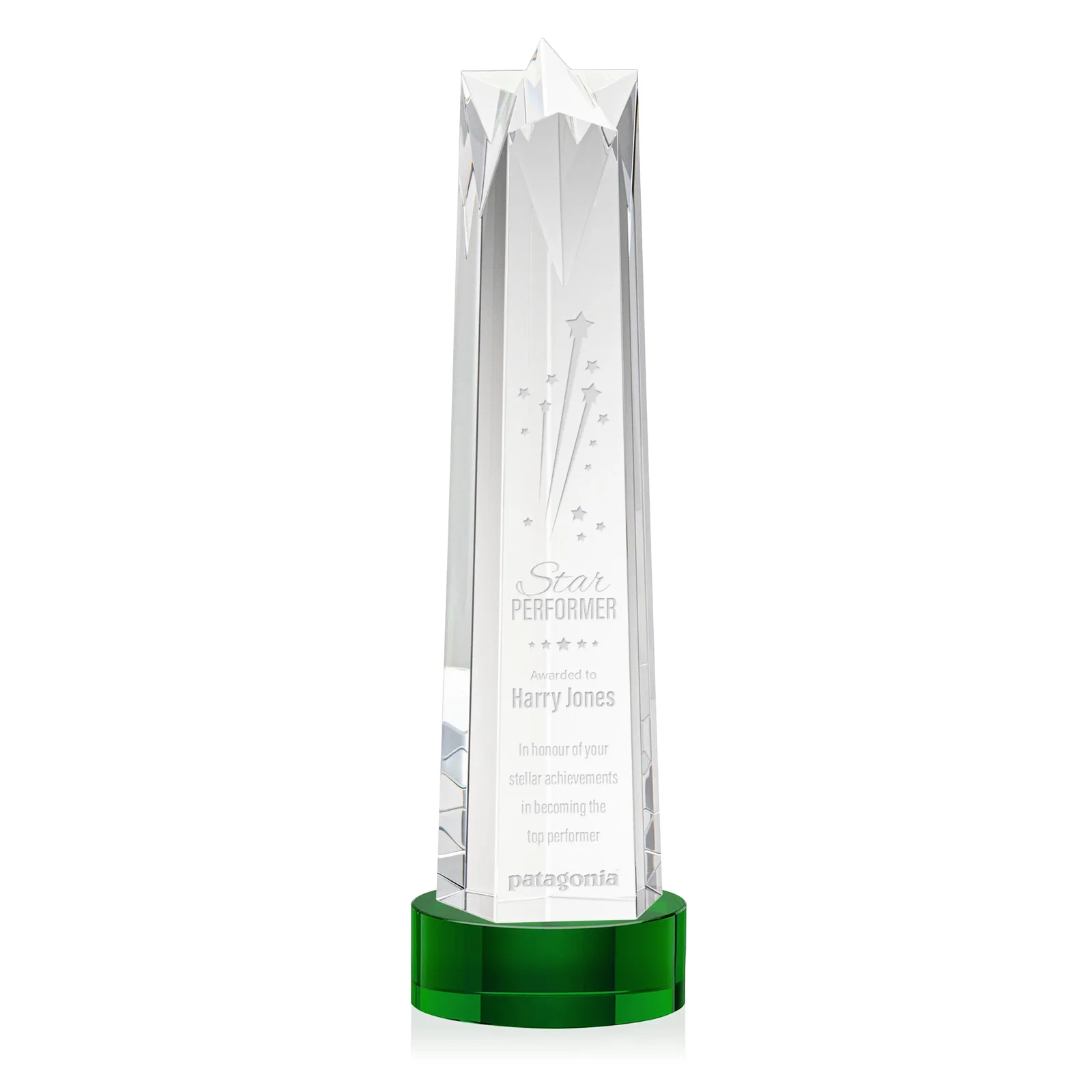 Custom Optical Crystal Obelisk Award with Flat Star Face for safety achievement programs
