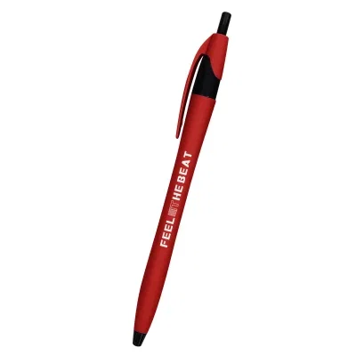 Rubberized dart pen measuring under six inches long