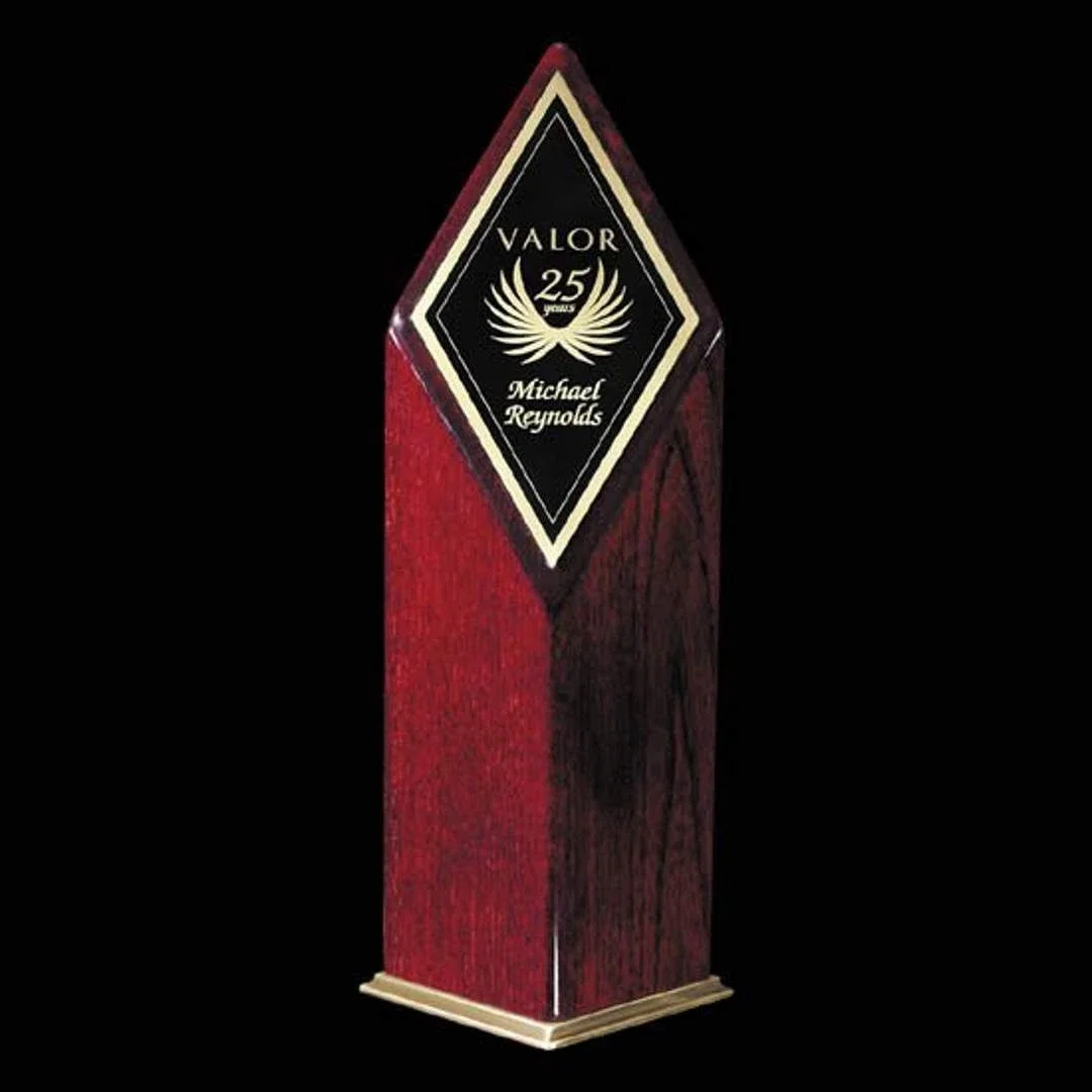 Custom Rosewood Diamond Award with Separate Gold Engraving Plate for corporate award ceremonies