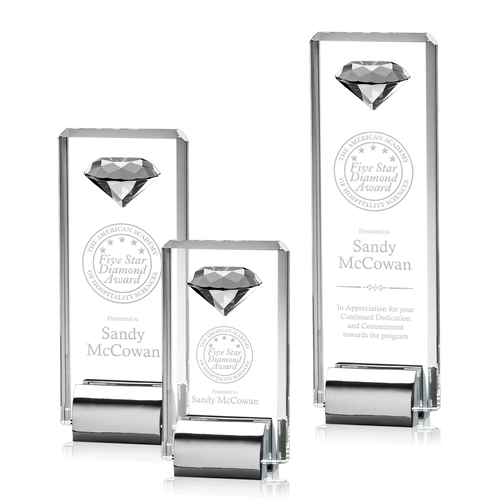 Custom Crystal Rectangle with Gemstone Accent on Silver Cast Base for employee recognition