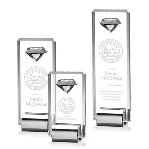 Crystal Rectangle with Gemstone Accent on Silver Cast Base