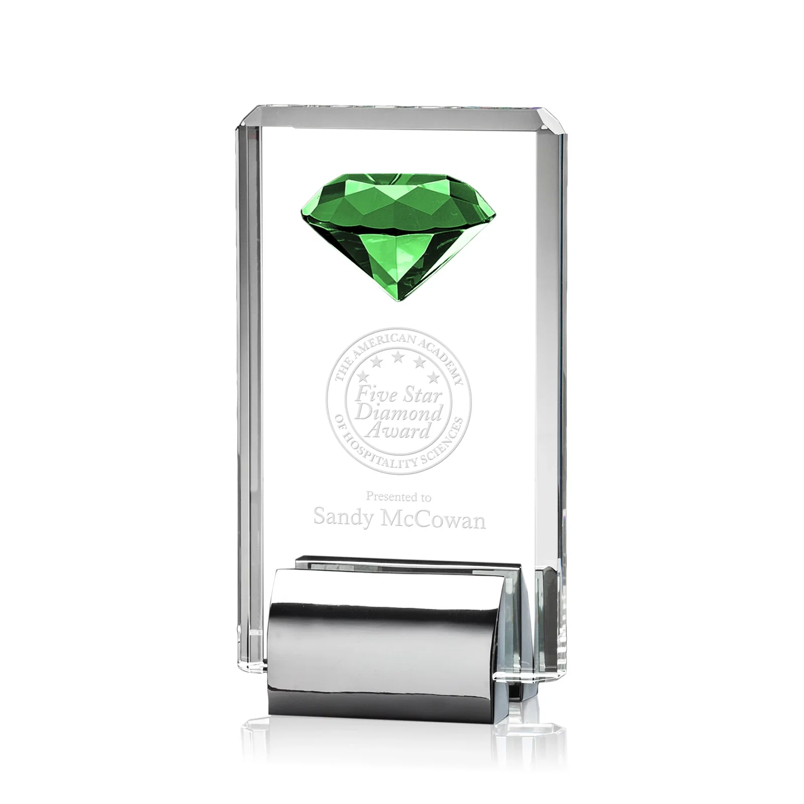 Custom Crystal Rectangle with Gemstone Accent on Silver Cast Base for volunteer appreciation
