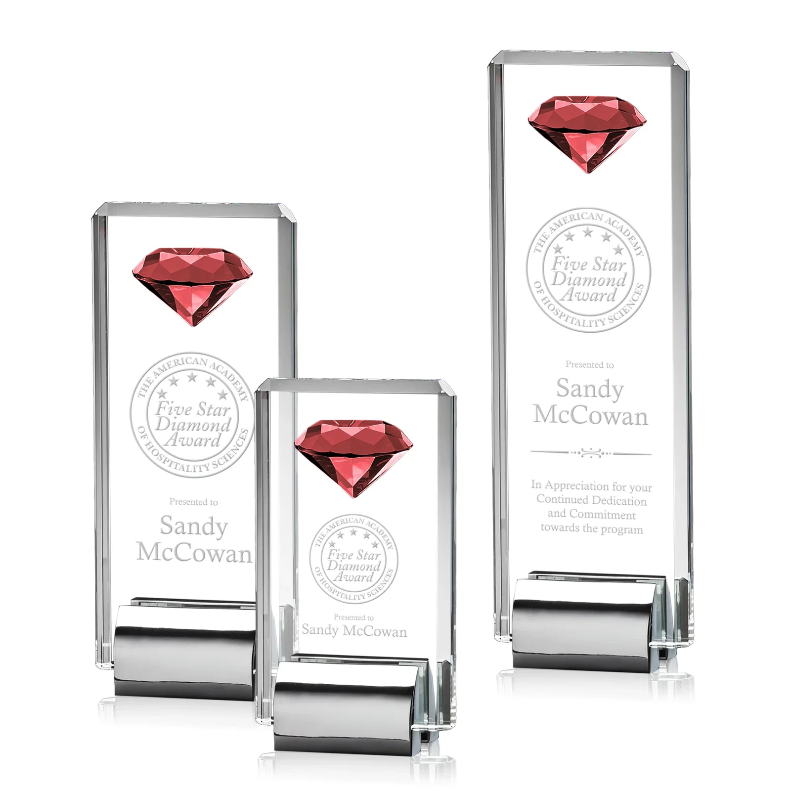 Personalized Crystal Rectangle with Gemstone Accent on Silver Cast Base for employee recognition