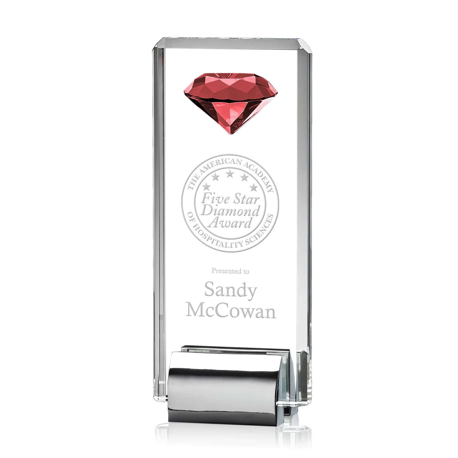 Personalized Crystal Rectangle with Gemstone Accent on Silver Cast Base for service anniversary gifts