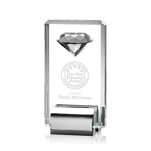 Crystal Rectangle with Gemstone Accent on Silver Cast Base