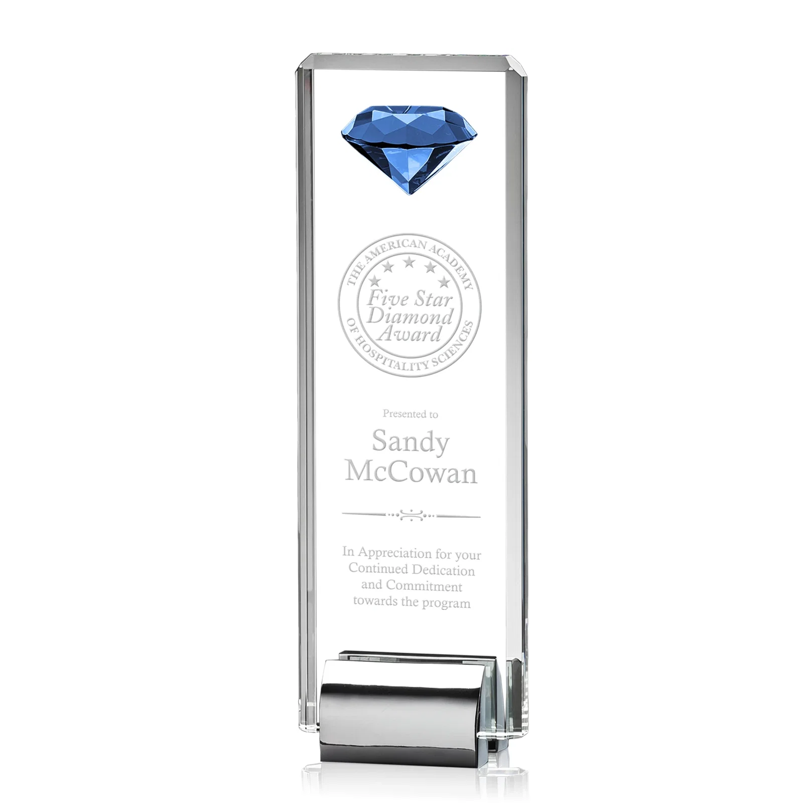 Personalized Crystal Rectangle with Gemstone Accent on Silver Cast Base for graduation ceremonies