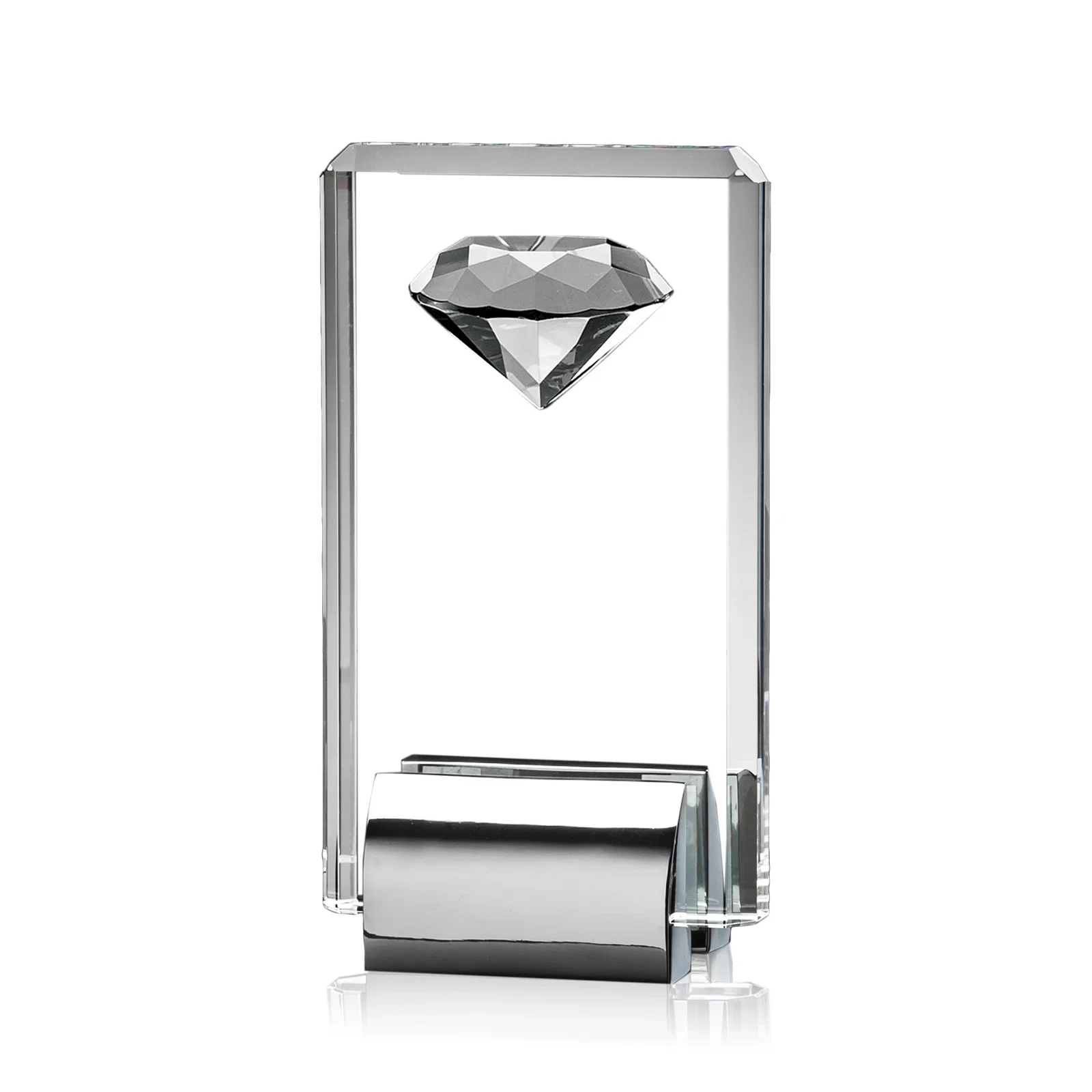 Personalized Crystal Rectangle with Gemstone Accent on Silver Cast Base for safety achievement programs