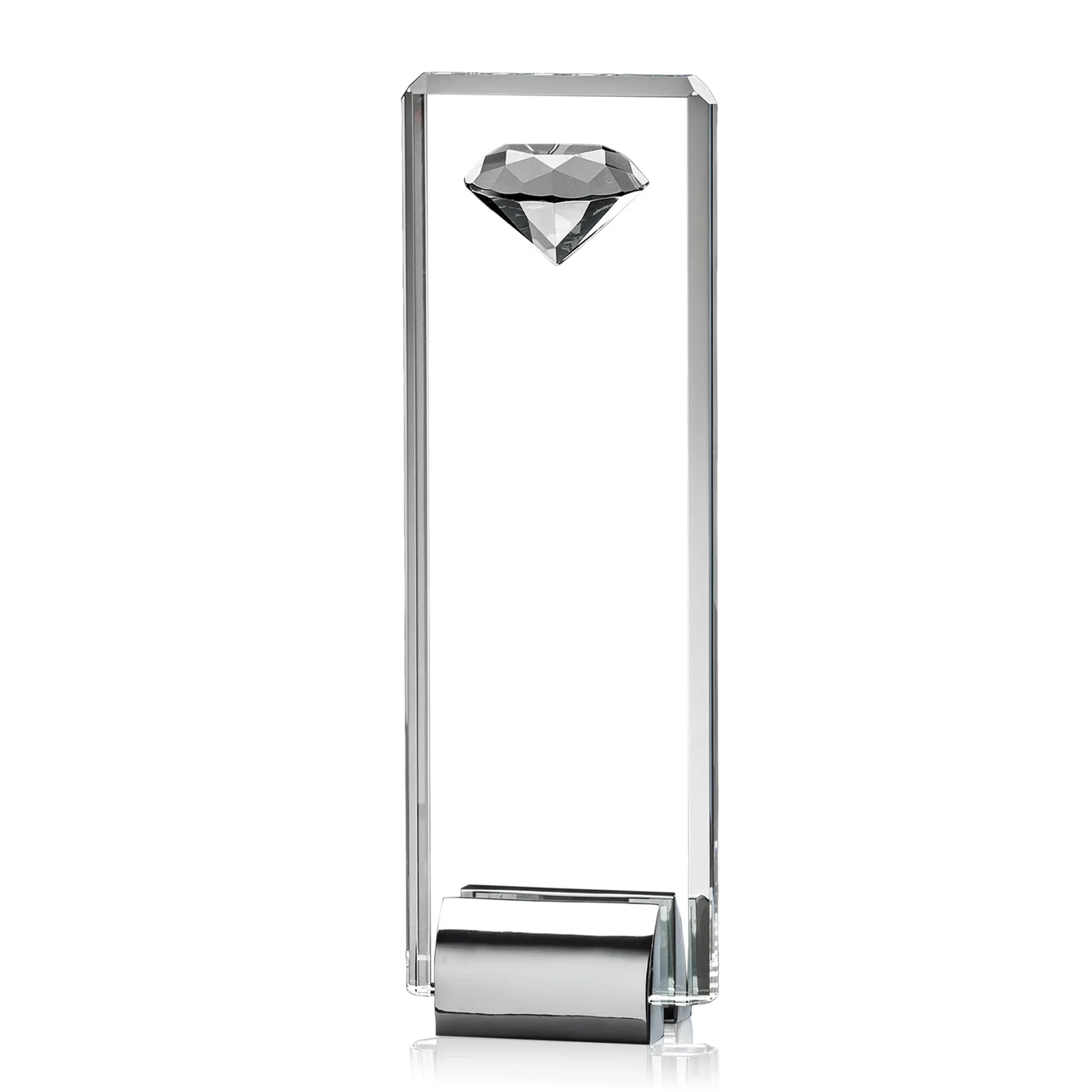 Personalized Crystal Rectangle with Gemstone Accent on Silver Cast Base for dealer and partner awards