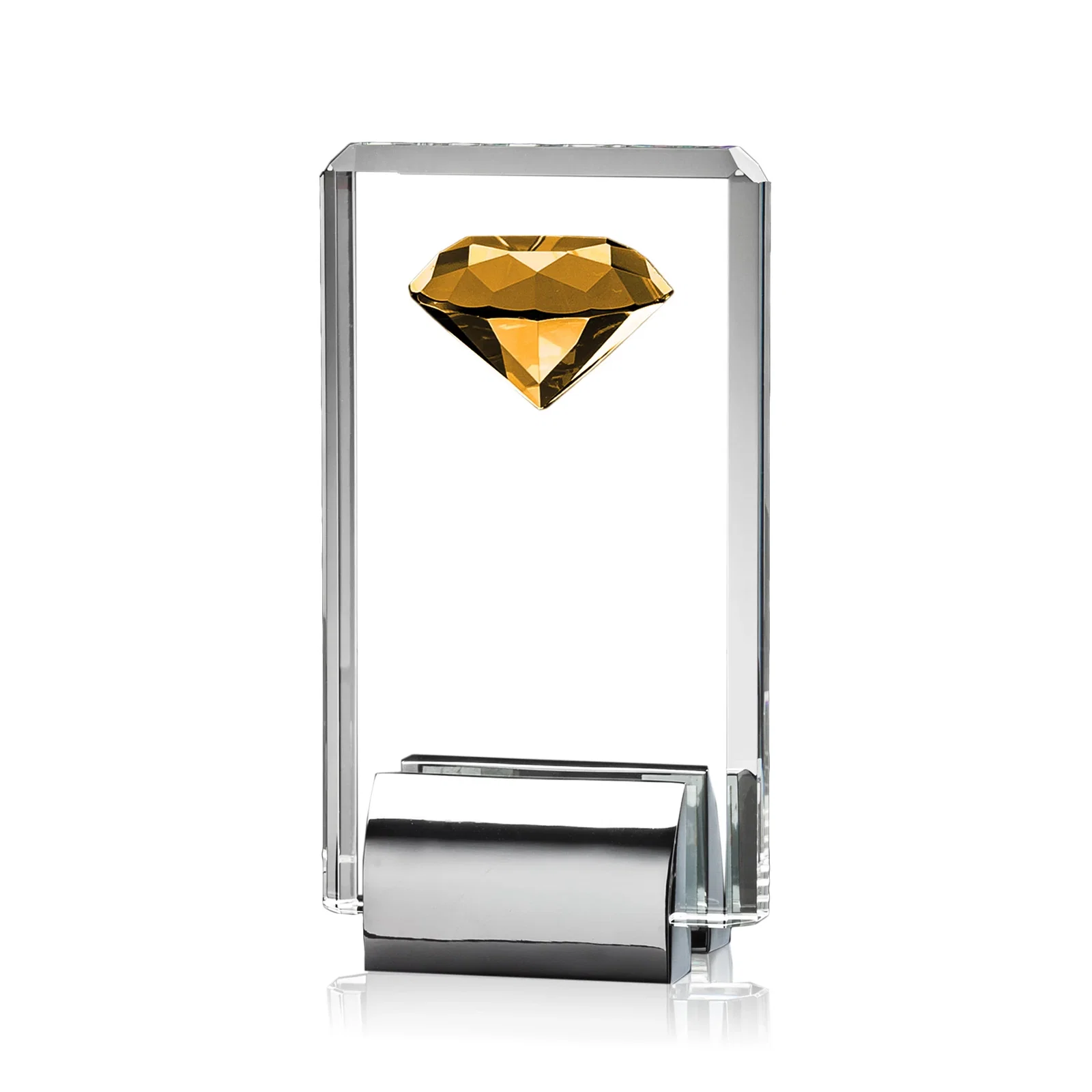 Personalized Crystal Rectangle with Gemstone Accent on Silver Cast Base for company anniversary events