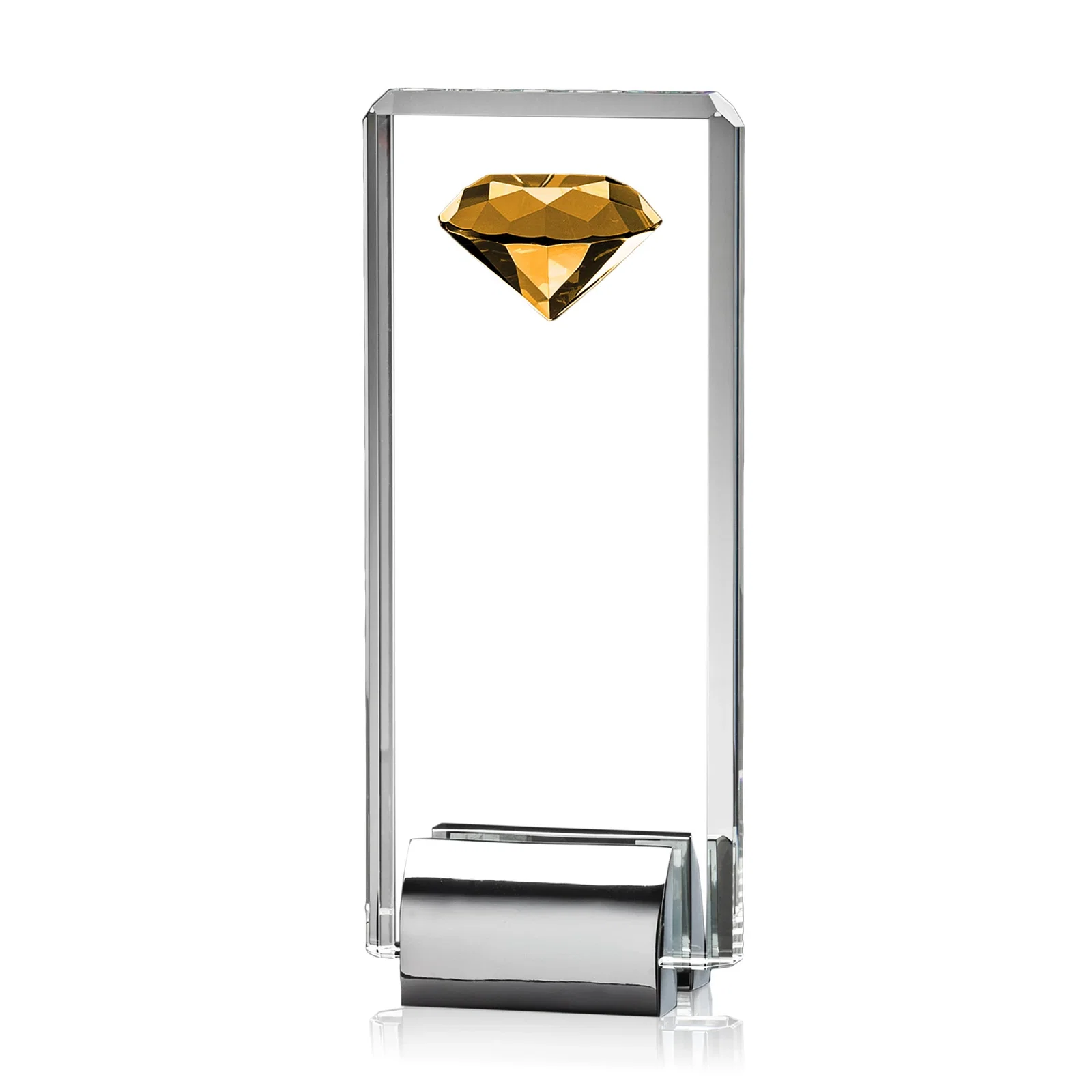 Promotional Crystal Rectangle with Gemstone Accent on Silver Cast Base for employee recognition