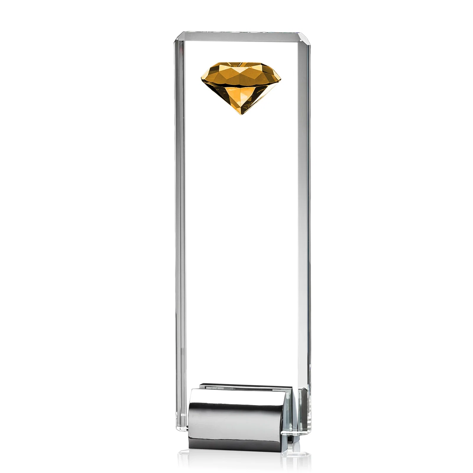 Promotional Crystal Rectangle with Gemstone Accent on Silver Cast Base for corporate award ceremonies