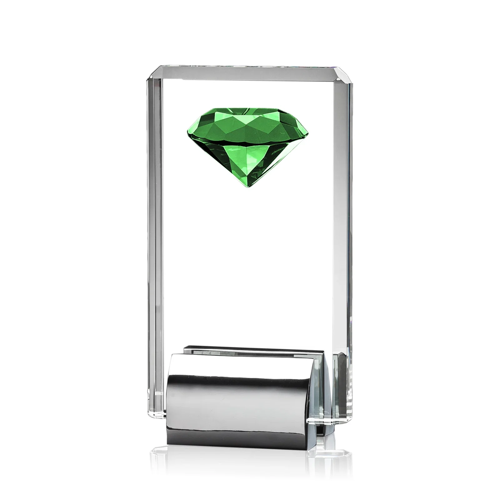 Promotional Crystal Rectangle with Gemstone Accent on Silver Cast Base for service anniversary gifts