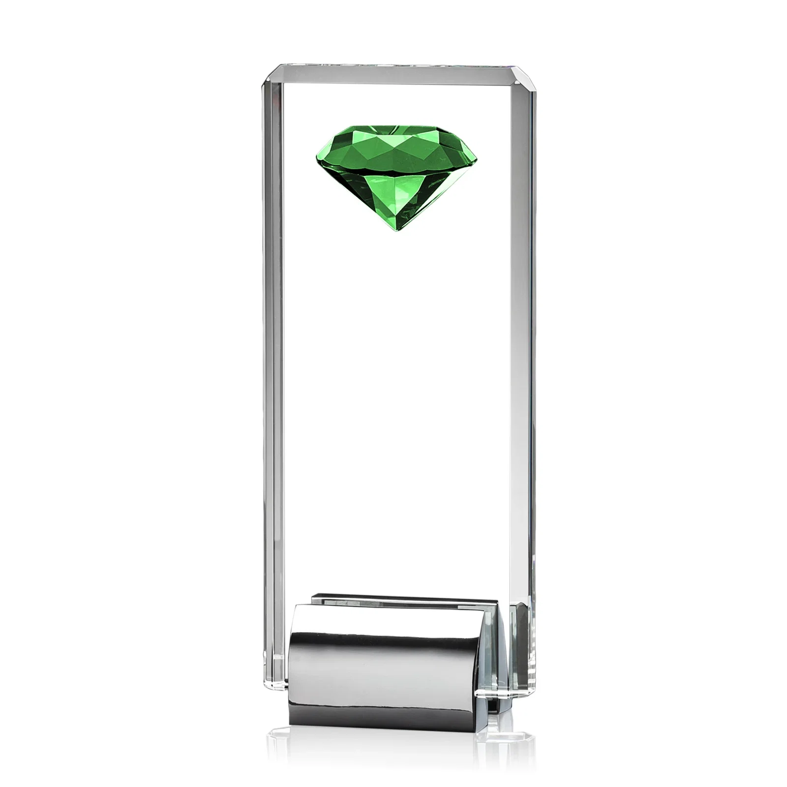 Promotional Crystal Rectangle with Gemstone Accent on Silver Cast Base for sales achievement awards