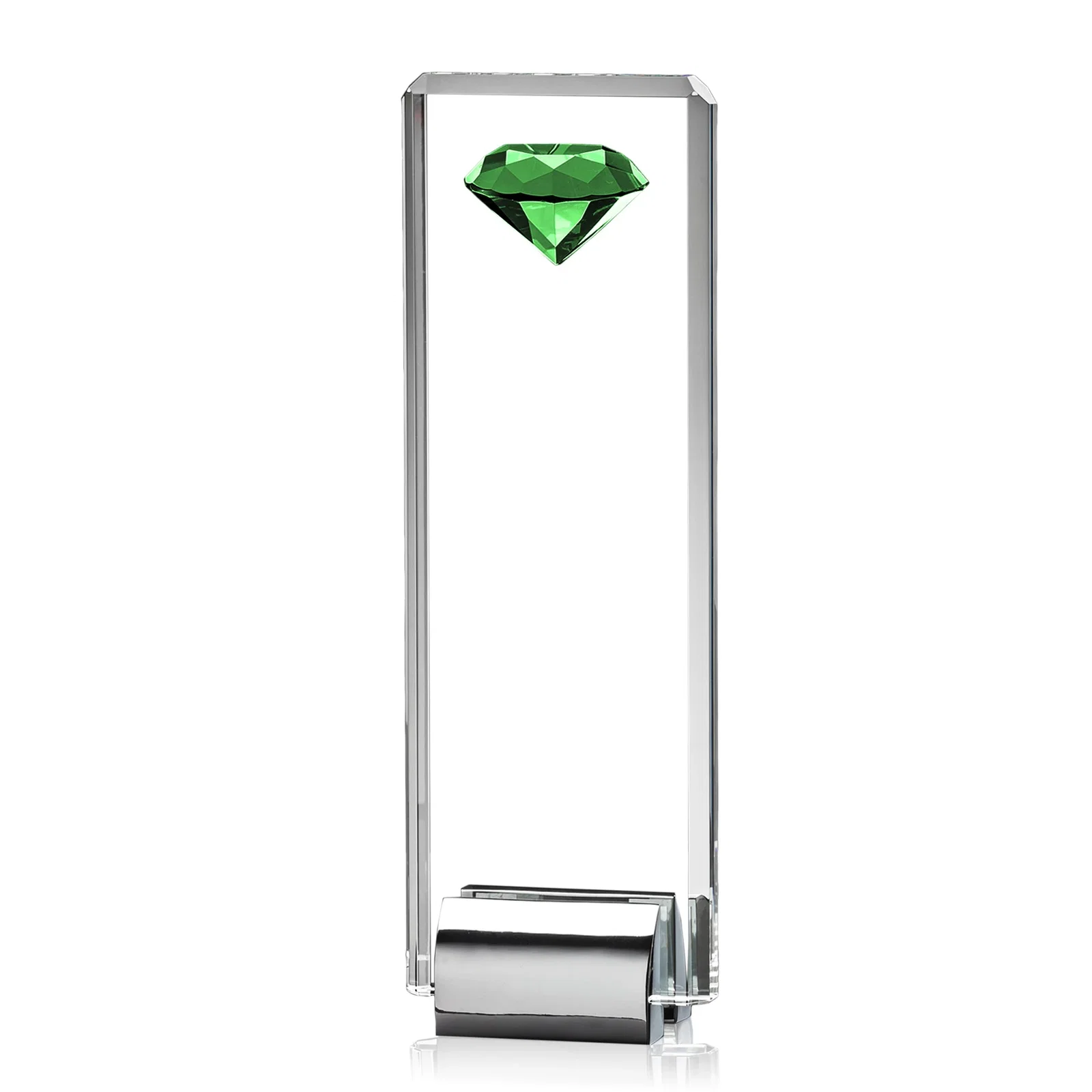 Promotional Crystal Rectangle with Gemstone Accent on Silver Cast Base for retirement presentations